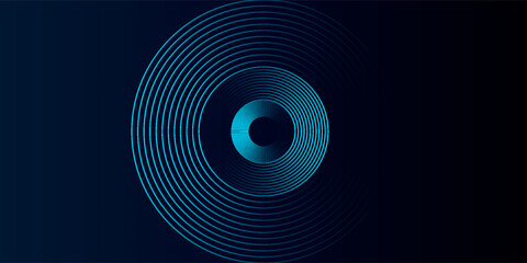 Blue abstract background with glowing circles. Swirl circular lines pattern. Geometric spiral. Twirl element. Modern graphic design. Futuristic technology concept.