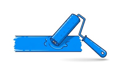 Illustration of a paint roller with blue paint on a white background