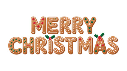 Gingerbread Christmas Greeting: A festive Merry Christmas message artfully crafted with gingerbread cookies, adorned with icing and holly, a sweet and delicious holiday sentiment.