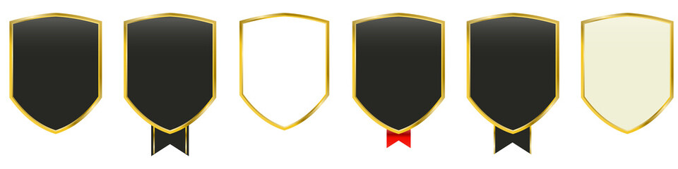 Elegant luxury badge and label set with premium gold and silver frames, ornate decorative borders,...