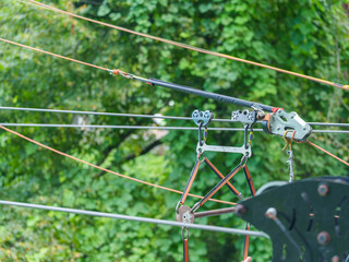 Zipline Cables Suspended Above Green Forest Canopy