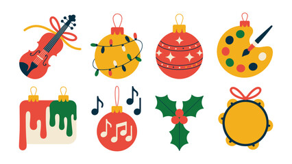 Fototapeta premium Christmas Ornament Illustration: A collection of festive and artistic Christmas ornaments, each adorned with unique designs and symbols of the season, evoke warmth and joy.
