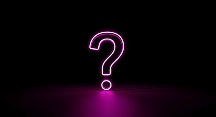 Vibrant neon question mark glows intensely in dark, sparking curiosity and thought