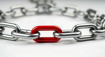 Metal chain links with one red link indicating strength and unity