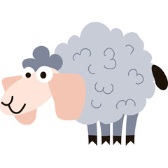 Whimsical Light Gray Sheep Character with Big Eyes and Pink Ears on a Transparent Background
