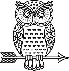 Decorative Owl Sitting on Arrow Vector Illustration