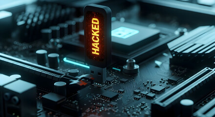 Urgent cybersecurity threat detected as USB drive displays 'HACKED' warning on motherboard