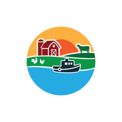 Farm and Sea Agriculture Emblem Logo