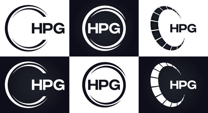 HPG set ,HPG logo. K C A design. White HPG letter. HPG, K C A letter logo design. Initial letter HPG letter logo set, linked circle uppercase monogram logo. K C A letter logo vector design.