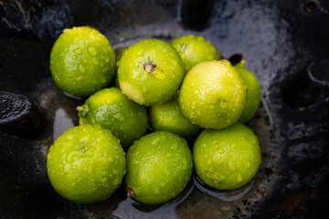 Fresh Green Limes with Water Droplets in a Rustic Setting