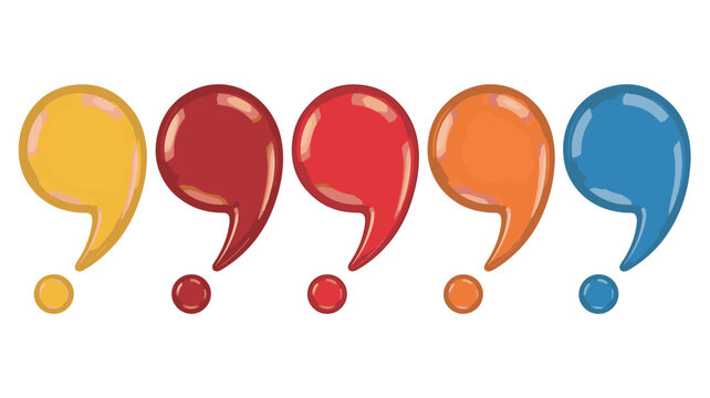 vector Colorful comma punctuation marks set of five glossy commas in different colors isolated design elements for graphic design and typography
