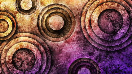 Grunge Abstract Background with Textured Concentric Circles and Vibrant Color Gradient, Perfect for Retro, Vintage, and Artistic Graphic Design