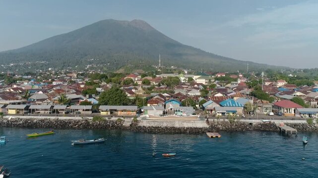 aerial view of the sea and city of Ternate,,NTT, INDONESIA