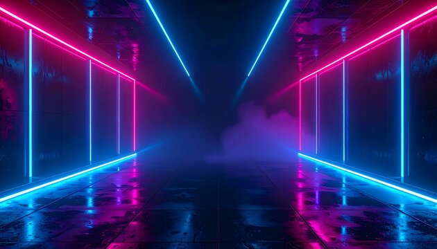 Virtual Futuristic Floor and Walls with Glowing Laser Lines