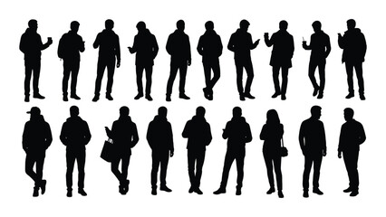 Diverse group of people silhouettes isolated on transparent background, Vector