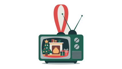Festive Retro TV Ornament: Capturing the nostalgia of Christmas, this charming retro television ornament showcases a festive scene. This illustration evokes warmth, holiday spirit.