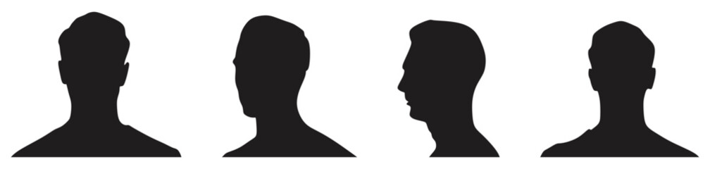 Black male head silhouette profile collection.