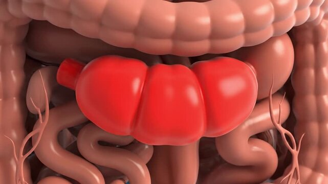 A 3D animation showing the progression of appendicitis