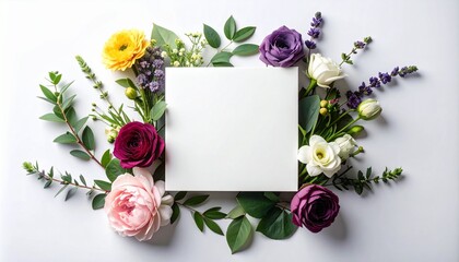 Beautiful Floral Arrangement with White Square Blank Space for Text Perfect for Invitations Greeting Cards and Celebrations