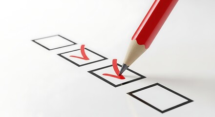 Red pencil marking checklist box choice completion acceptance and approval