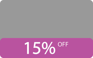 Modern purple and gray discount label showing fifteen percent off text on transparent background for sales design, White color fifteen percent text.
