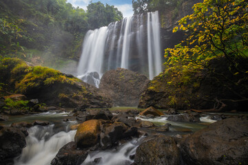 Beautiful Tad  jarou kiet oak, one of the seven waterfalls of Tad Tayicseua in the Bolaven Plateau, an elevated region in southern Laos. Most of the plateau is located within Champasak Province of Lao