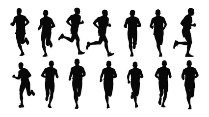 Running men silhouettes collection isolated on transparent background, Vector