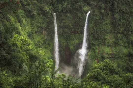 Tad Fane waterfall, one of the most famous and beautiful waterfall in Southern Laos. It's high more than 220 meters. This twin waterfall flow in Bolaven Plateau, Paksong District, Laos. have Zipline