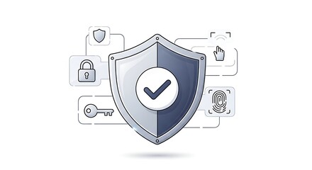 Security shield with checkmark for data protection and information safety online