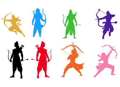 Lord Rama Silhouette Vector Illustration with Bow and Arrow for Ram Navami and Dussehra