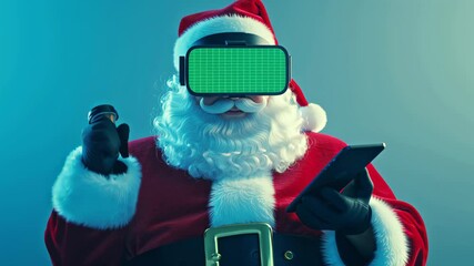 A man dressed in a red suit utilizes a tablet while a green screen overlays his face, suggesting virtual character creation or digital representation man - Powered by Adobe