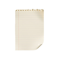 Torn ruled notebook paper with soft blue lines. Features a perforated ripped top, a slightly curled edge, and fine paper fiber detail in a warm tone with subtle shadows. Conveys a natural, minimalist 
