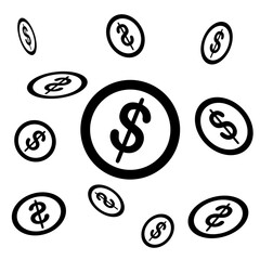 Large dollar sign symbol surrounded by multiple smaller circle also containing dollar sign symbol 