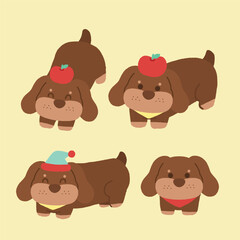  Cartoon Dachshund dog illustration in kawaii style, perfect for children’s designs, stickers, greeting cards, pet themes, and digital artwork. Ideal for cute character collections 