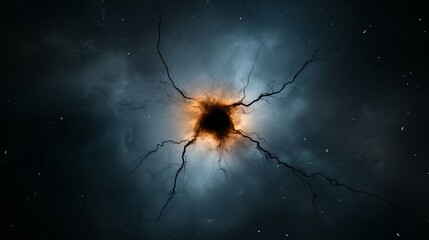 Cosmic black hole with glowing edges amidst a starry background