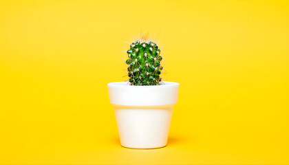 small cactus in a pot on white background
