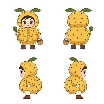 Character Design with Front, Back, Left, and Right Views on White Background