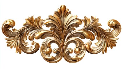 Ornate gold decorative design with intricate leaf and scroll patterns, elegantly displayed against a white background.