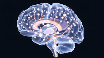 3D Brain Model with Glowing Neural Network Connections and Synapses human brain neuroscience