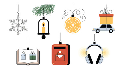 Holiday Collection of Decorative Elements: A curated selection of festive icons designed with intricate detail, embodying the warmth and cheer of the holiday season.