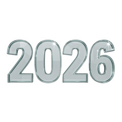 Silver metallic numbers 2026 isolated on transparent background