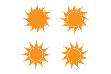 Flat yellow sun icon with wavy rays isolated on white background in simple summer weather symbol design