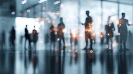 Fototapeta premium Blurred silhouettes of people in an office building