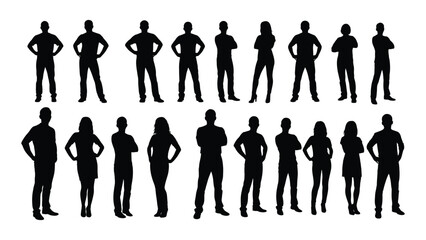 Collection of diverse people silhouettes isolated on transparent background, Vector