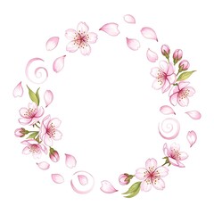 Watercolor Cherry Blossom Wreath - Delicate Floral Design for Spring.