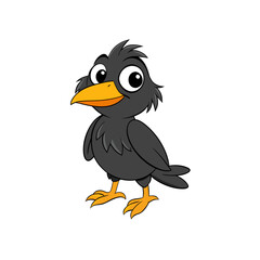 Cute cartoon crow bird character silhouette isolated on white background