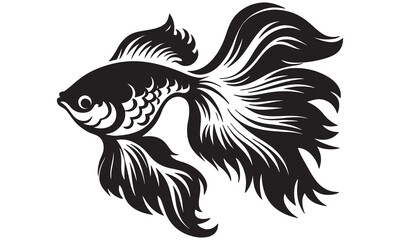 Elegant Betta Fish Silhouette – Ornamental Aquarium Vector .