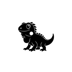 Cute cartoon creature face with big eyes and smile silhouette isolated on white background