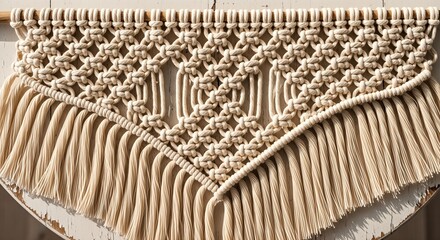 Handmade Macrame Wall Hanging Decoration with Intricate Knots and Fringes.