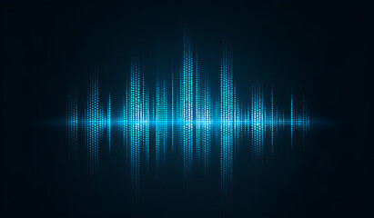 Digital soundwave visualisation with blue lights in dark background displaying audio frequencies and rhythms